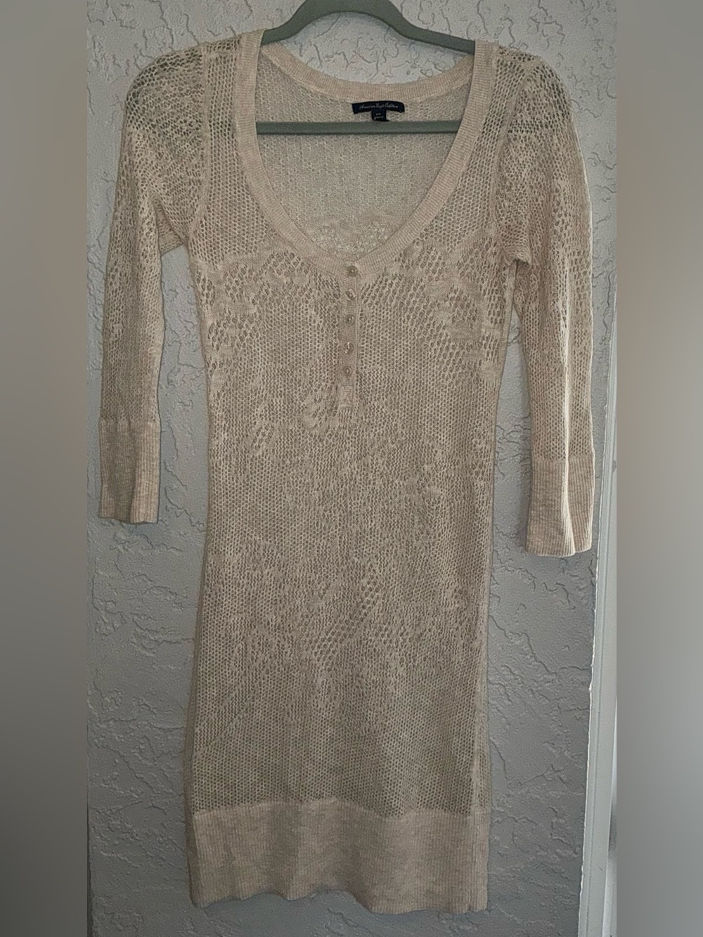 American Eagle Outfitters Beige Knit Scoop-Neck Sweater Cover Up